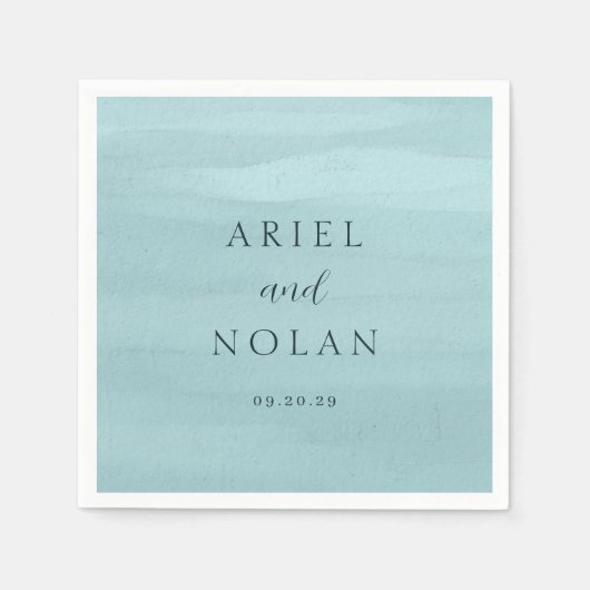 Serviette En Papier Aquarelle bleu moderne Mariage élégant (Devant)