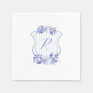 Serviette En Papier Aquarelle bleu Monogramme Floral Naples
