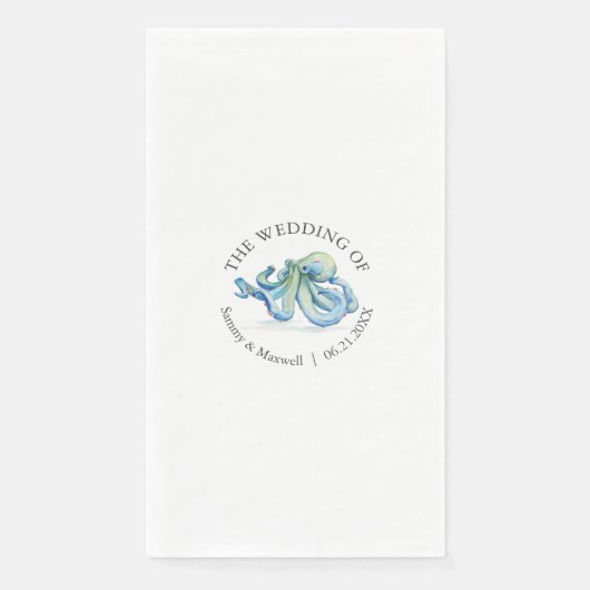 Serviette En Papier Aquarelle Bleu Octopus Plage Mariage personnalisé (Devant)