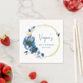 Serviette En Papier Aquarelle bleu or Floral 100e anniversaire (En situation)