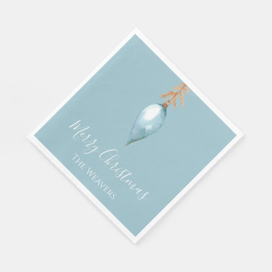 Serviette En Papier Aquarelle bleu peinte à la main Noël personnalisé (Coin)