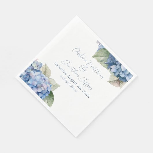 Serviette En Papier Aquarelle bleu romantique Hydrangea Fleurs (Coin)