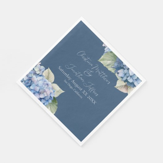 Serviette En Papier Aquarelle bleu romantique Hydrangea Fleurs sur Mar (Coin)