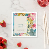 Serviette En Papier Aquarelle bleu rose Abstrait Mariage floral (En situation)