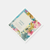 Serviette En Papier Aquarelle bleu rose Abstrait Mariage floral (Coin)
