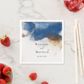 Serviette En Papier Aquarelle bleu rouille cuivre or Agate Mariage (En situation)