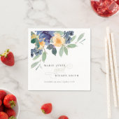 Serviette En Papier Aquarelle bleu rustique Mariage floral (En situation)