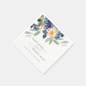 Serviette En Papier Aquarelle bleu rustique Mariage floral (Coin)