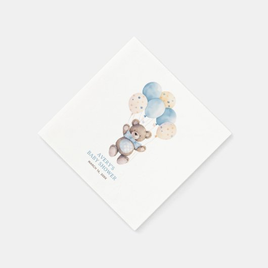Serviette En Papier Aquarelle bleu Teddy Bear Baby shower garçon (Coin)