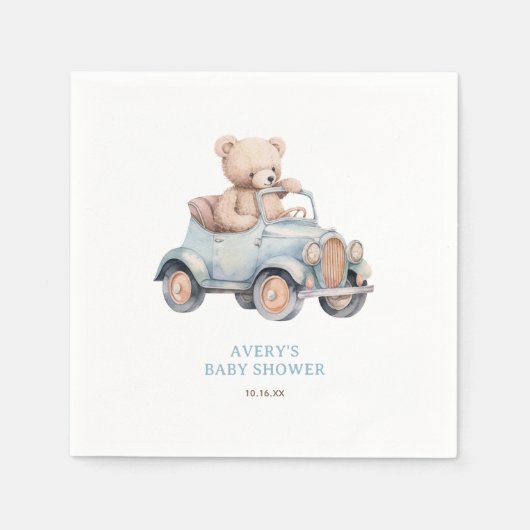 Serviette En Papier Aquarelle bleu Teddy Bear Baby shower garçon (Devant)