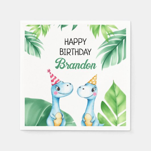 Serviette En Papier Aquarelle Bleu Trex Vert Enfants 3e anniversaire (Devant)