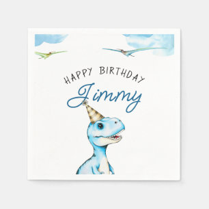 Serviette En Papier Aquarelle Bleu Trois Rex Dinosaur Anniversaire