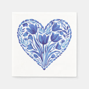 Serviette En Papier Aquarelle Bleu Tulipes Coeur Sur Blanc