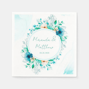 Serviette En Papier Aquarelle bleu turquoise Floral Mariage géométriqu