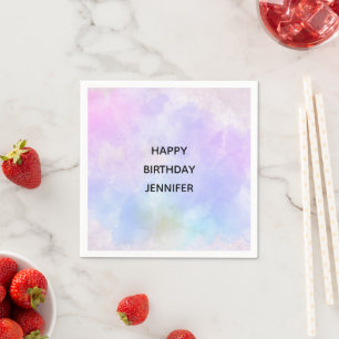 Serviette En Papier Aquarelle bleu violet élégant Anniversaire