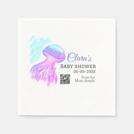 Serviette En Papier Aquarelle bleu violet pastel méduse bébé chausson (Devant)