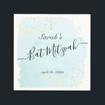 Serviette En Papier Aquarelle Bleu x Bat mitzvah Or<br><div class="desc">Ces serviettes en papier bat mitzvah chic et élégantes sont ornées d'un arrière - plan blanc avec des touches de pinceau bleu turquoise en aquarelle et des plaques en faux or. Personnalisez-le selon vos besoins. Vous pouvez trouver d'autres produits correspondants dans mon magasin.</div>