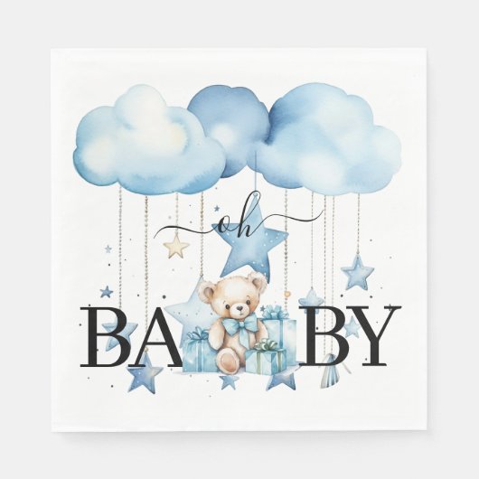 Serviette En Papier Aquarelle Bleue adorable Baby shower Ours En Teddy (Devant)