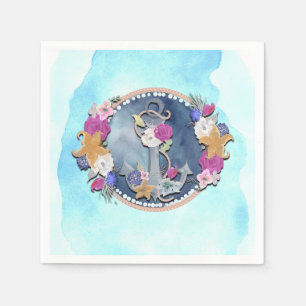 Serviette En Papier Aquarelle bleue Ancre florale marine moderne