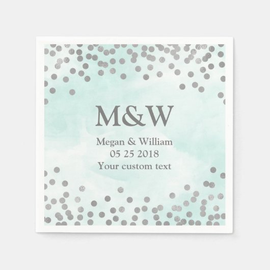 Serviette En Papier Aquarelle bleue Argent Confetti Mariage Napkin (Devant)