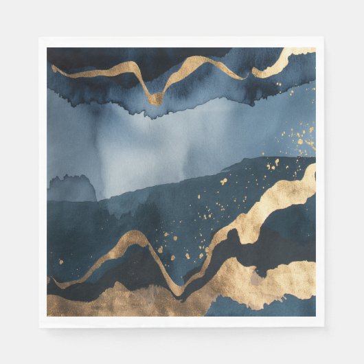 Serviette En Papier Aquarelle bleue avec éclats d'or (Devant)