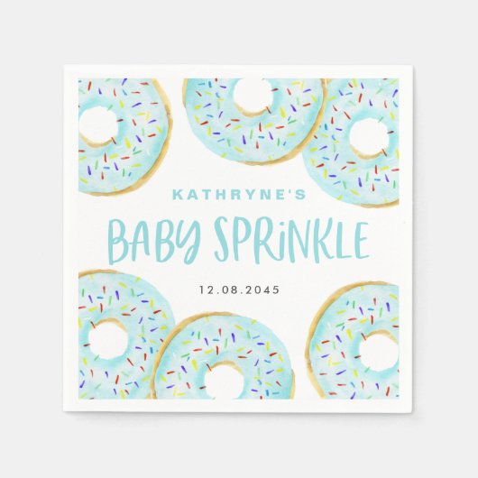 Serviette En Papier Aquarelle bleue Baby shower de donuts (Devant)