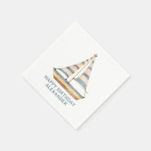 Serviette En Papier Aquarelle Bleue Bleu Bande Voilier (Coin)