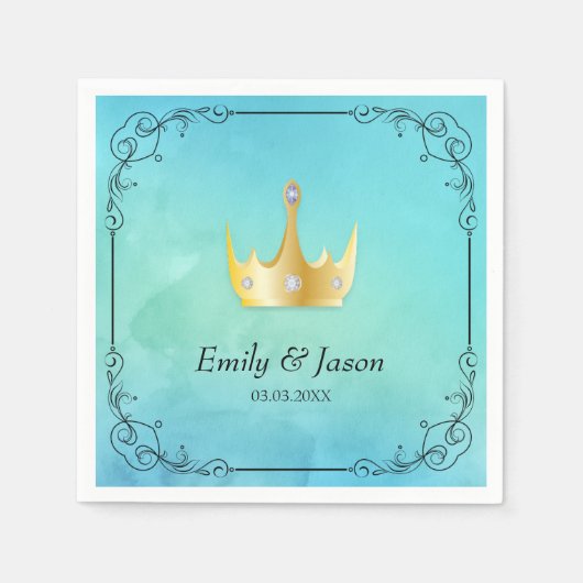 Serviette En Papier Aquarelle bleue et couronne (Devant)