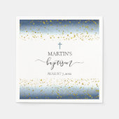 Serviette En Papier aquarelle bleue FAUX détails feuille or baptême (Devant)