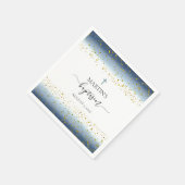 Serviette En Papier aquarelle bleue FAUX détails feuille or baptême (Coin)