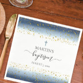 Serviette En Papier aquarelle bleue FAUX détails feuille or baptême