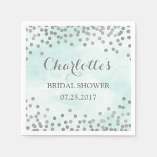 Serviette En Papier Aquarelle bleue Fête des mariées Confetti en argen