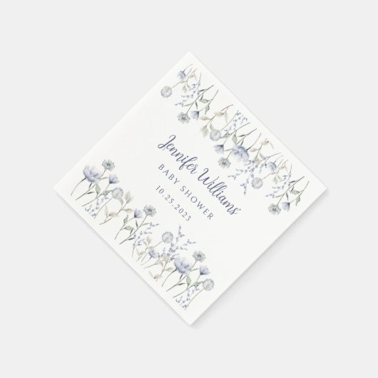 Serviette En Papier Aquarelle bleue fleur sauvage bébé garçon papier d (Coin)