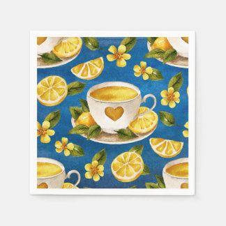 Serviette En Papier Aquarelle bleue Italia Citron café Cup Napkin