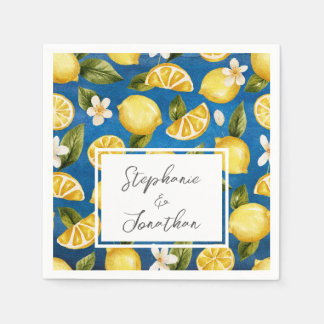 Serviette En Papier Aquarelle bleue Italia citron calligraphie Napkin