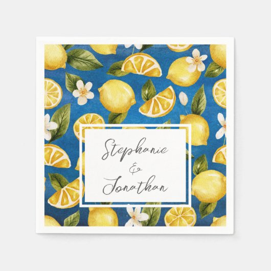 Serviette En Papier Aquarelle bleue Italia citron calligraphie Napkin (Devant)