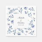 Serviette En Papier Aquarelle bleue Mariage floral Napkin (Devant)