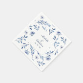 Serviette En Papier Aquarelle bleue Mariage floral Napkin (Coin)