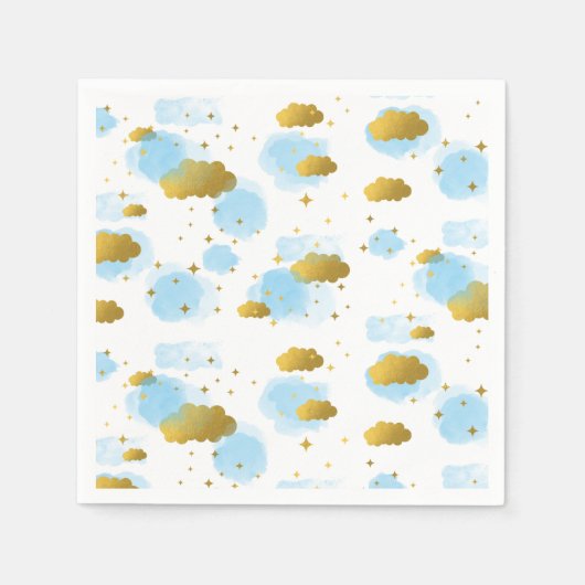 Serviette En Papier Aquarelle bleue Nuages Gold Stars Sky (Devant)
