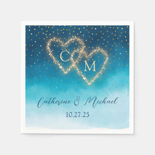 Serviette En Papier Aquarelle bleue Ombre Monogrammé (Devant)