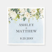 Serviette En Papier Aquarelle Bleue Rose Blanche Élégant Mariage servi (Devant)