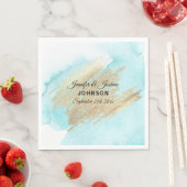 Serviette En Papier Aquarelle Blue Beach Water Turquoise Gold Mariage (En situation)