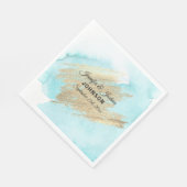 Serviette En Papier Aquarelle Blue Beach Water Turquoise Gold Mariage (Coin)