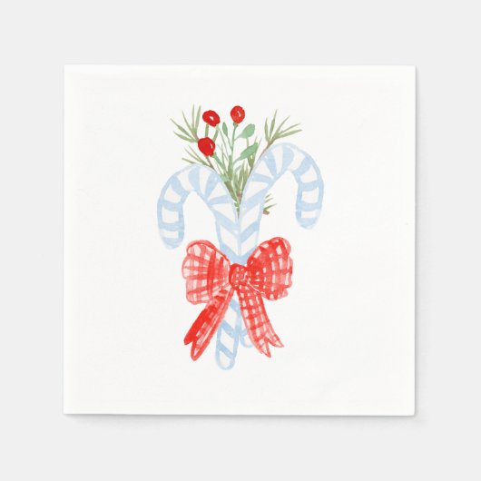 Serviette En Papier Aquarelle Blue Bow Candycane Cocktail Serviettes (Devant)