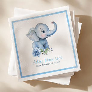Serviette En Papier Aquarelle Blue Elephant Baby shower serviettes - C