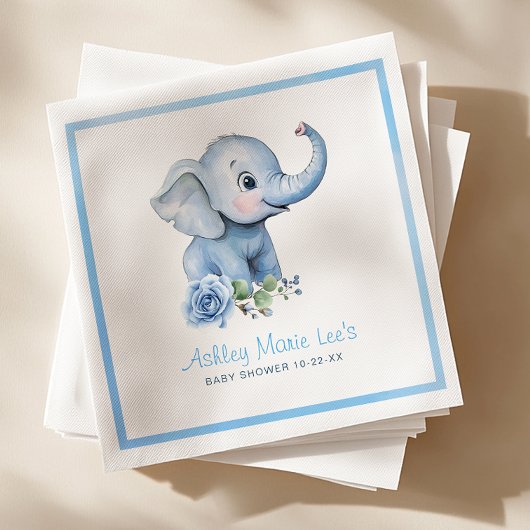 Serviette En Papier Aquarelle Blue Elephant Baby shower serviettes - C