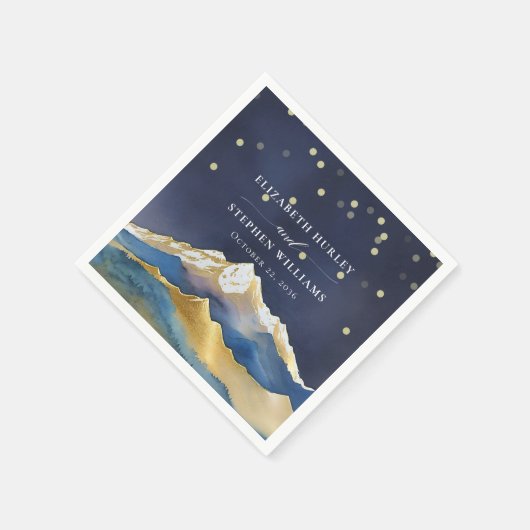 Serviette En Papier Aquarelle Blue Gold Foil Mountain Mariage extérieu (Coin)