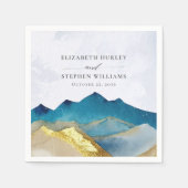 Serviette En Papier Aquarelle Blue Gold Foil Mountain Mariage extérieu (Devant)