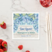 Serviette En Papier Aquarelle Blue Hydrangea 80e anniversaire (En situation)