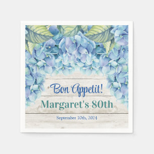 Serviette En Papier Aquarelle Blue Hydrangea 80e anniversaire